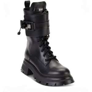 DKNY Women's Sava Lace-Up Buckled Combat Boots